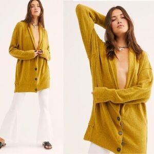 Free People Women’s Medium Mustard Eucalyptus Cardigan Oversized Boho Big Button